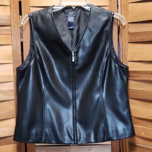 Liz Claiborne Crazy Horse Black Faux Leather Vest Zipper Moto Women Petite L